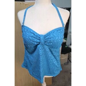 Catalina Large 12/14‎ Padded Crochet Bandeau Halter Tankini Swim Top Blue
